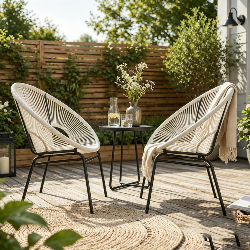 Ensemble de chaises de patio en osier, White