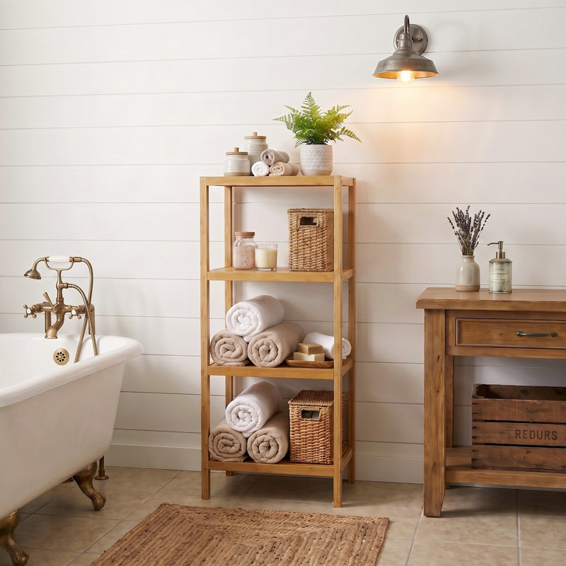 Nicieza Solid Wood Freestanding Bathroom Shelves, Natural