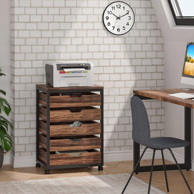 5-Drawer Wood Storage Dresser Cabinet With Wheels Industrial Storage Drawer Organizer Cart For Office Bedroom Entryway
