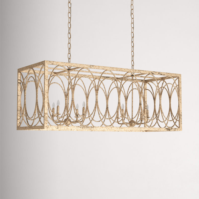 Euphony 8-Light Metal Caged Rectangular Linear Chandelier, 17.50" H x 48" W x 16" D