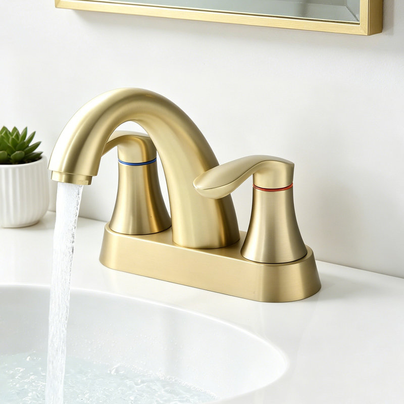Robinet de salle de bain central 4 ", 4 poignées, or brossé avec bonde escamotable pour lavabo, Brushed Gold