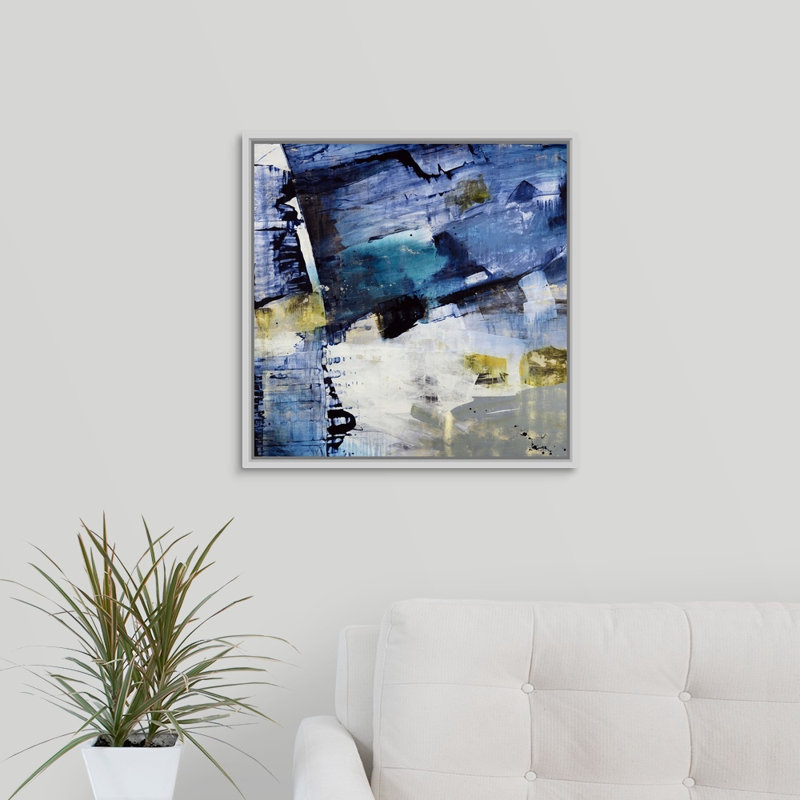 « new light », peinture sur toile, H 21,7 po x l 21,7 po x P 1,75 po, Cadre flottant blanc