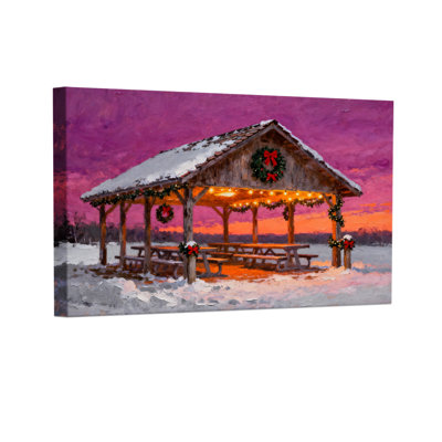 Christmas Winter Gazebo With Christmas Decorations Set of 3 Canvas Wall Art Prints