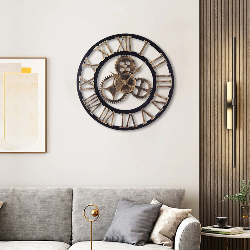 European Roman Gear Mute Wall Clock, Gold