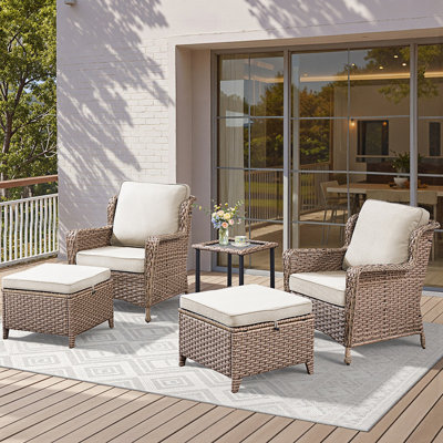 Ensemble de chaises longues d'extérieur 5 pièces avec table d'appoint et repose-pieds, chaises de patio