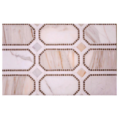 Carrelage octogonal 12 po x 14 po Serac de Calacatta, Thasso, Lagos Azul