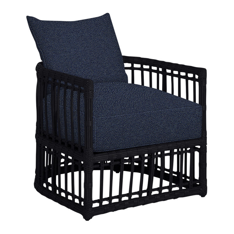 Newport N-Dura Resin Wicker Outdoor Woven Barrel Chair, No Welt, Onyx, Intermix Indigo