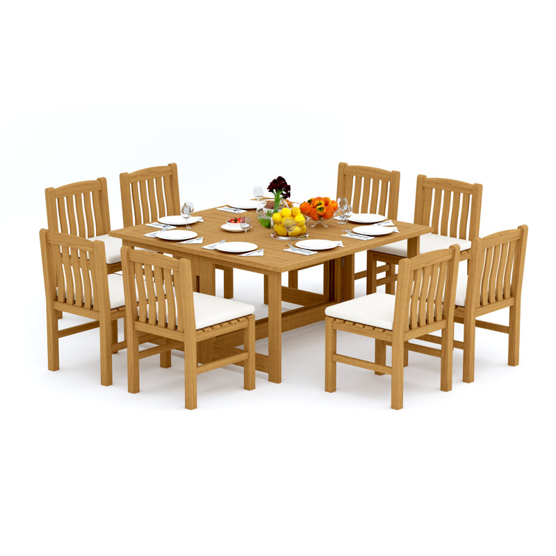 6 Seats 7 Pcs Grade-A Teak Wood Dining Set: 60" Square Rectangle Butterfly Table And 6 Devon Armless Chairs #11DV1400, 8