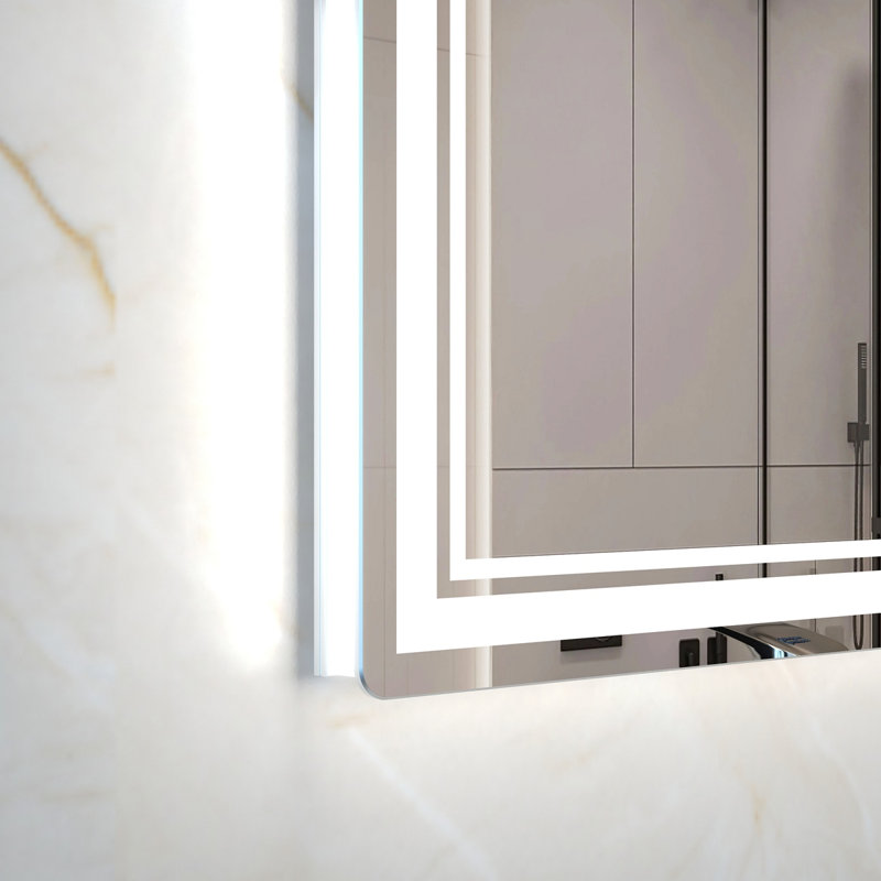 60X40 Inch Oversized LED Bathroom Mirror Wall Mounted Mirror With 3 Color Modes  Aluminum Frame Large Wall Mirror For Bathroom