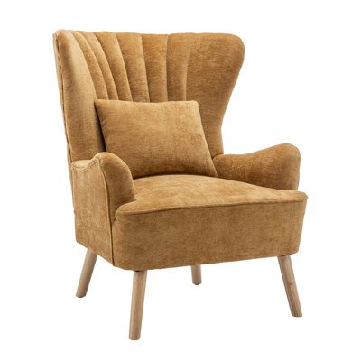 Upholstered Wingback Single Sofa Accent Chair with Wooden Legs