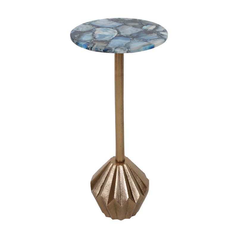 Sheryl Metal Martini Table With Geometric Base, Blue/Antique Brass