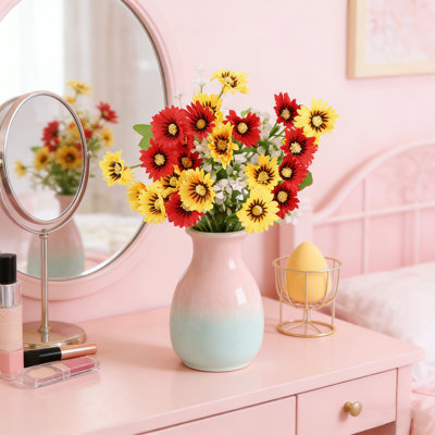 Fleurs artificielles pour l'intérieur et l'extérieur, 6 faisceaux de marguerite en soie artificielle inférieure résistante aux rayons UV Plantes en plastique pour le printemps-été
