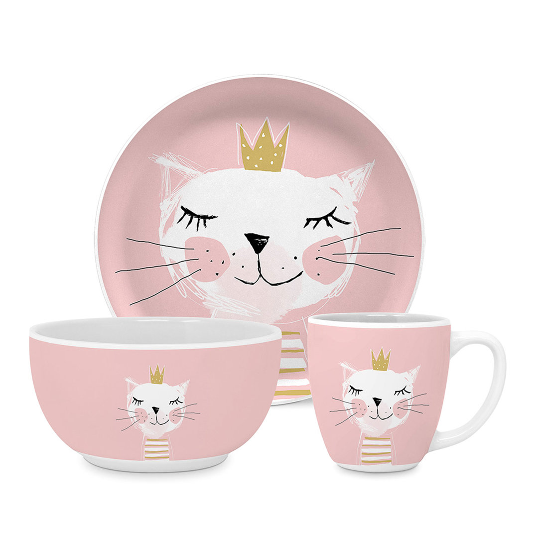 PPD Happy Cat Kids Set, 3-tlg., Geschirr, Becher, Teller, Schale, Kinder, New Bone China, 604796