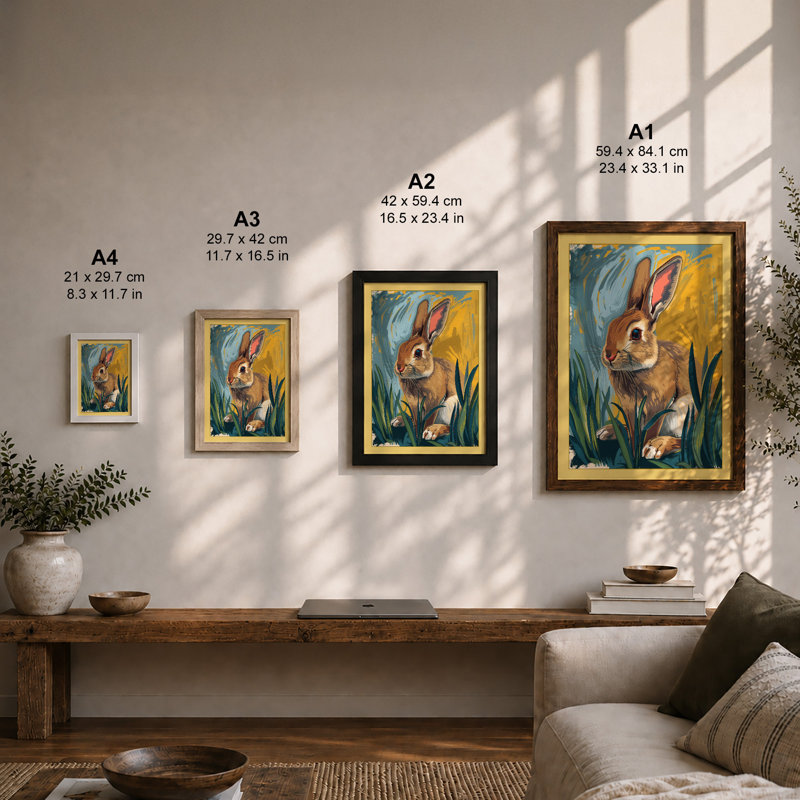Curious Rabbit Boho - Framed Print, Black, A3 - 42.0 x 29.7 cm