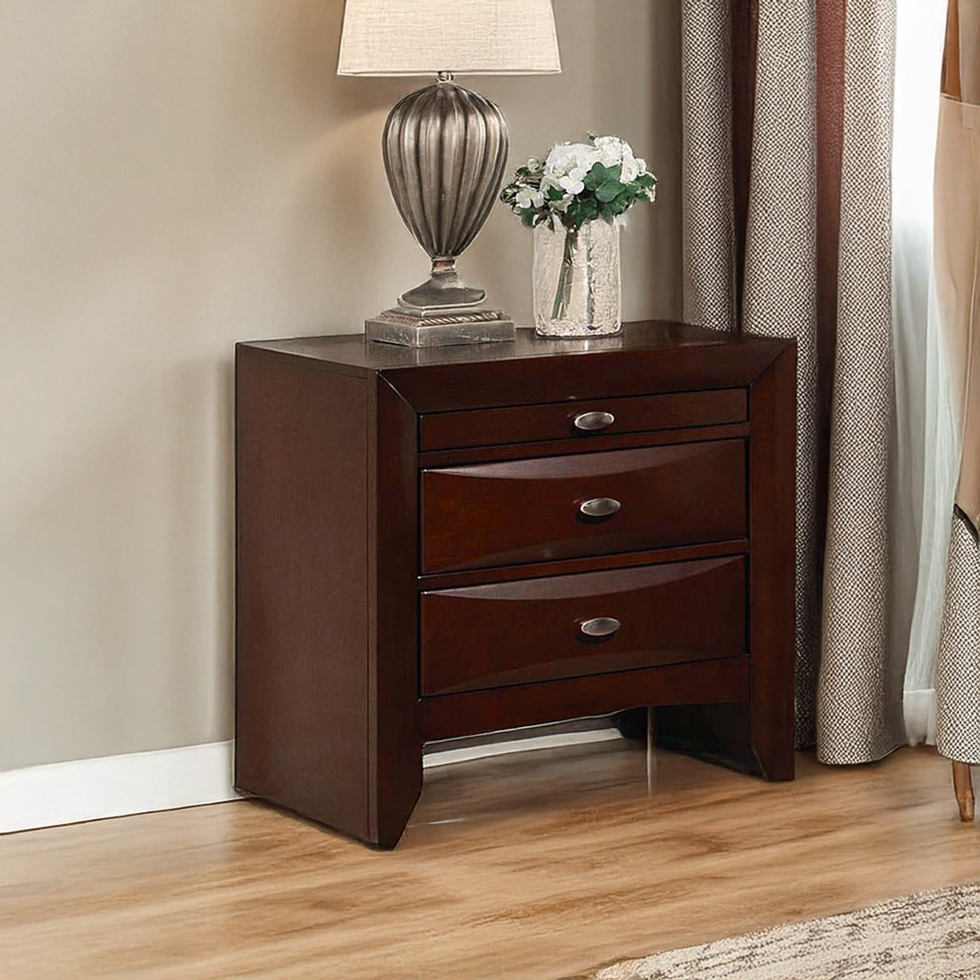 Ireland Nightstand | 2 Drawers | Mahogany Brown Wood