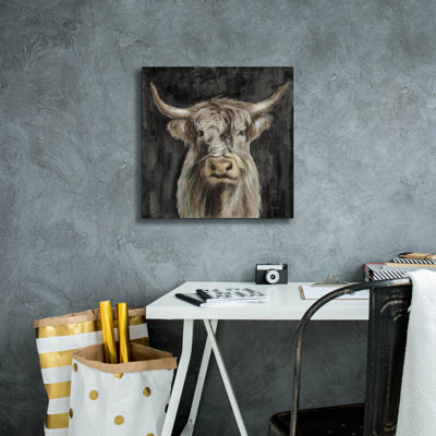 «Highland Cow On Black» par Silvia Vassileva, art mural sur toile