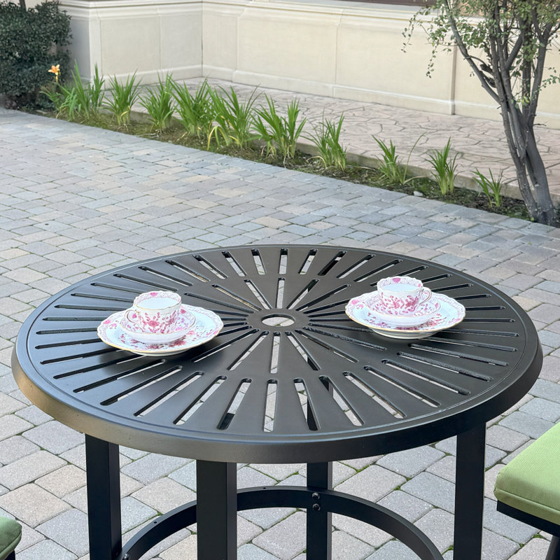 Aluminum 3-Piece Patio Bar Set with 30'' Round Bar Table, Green