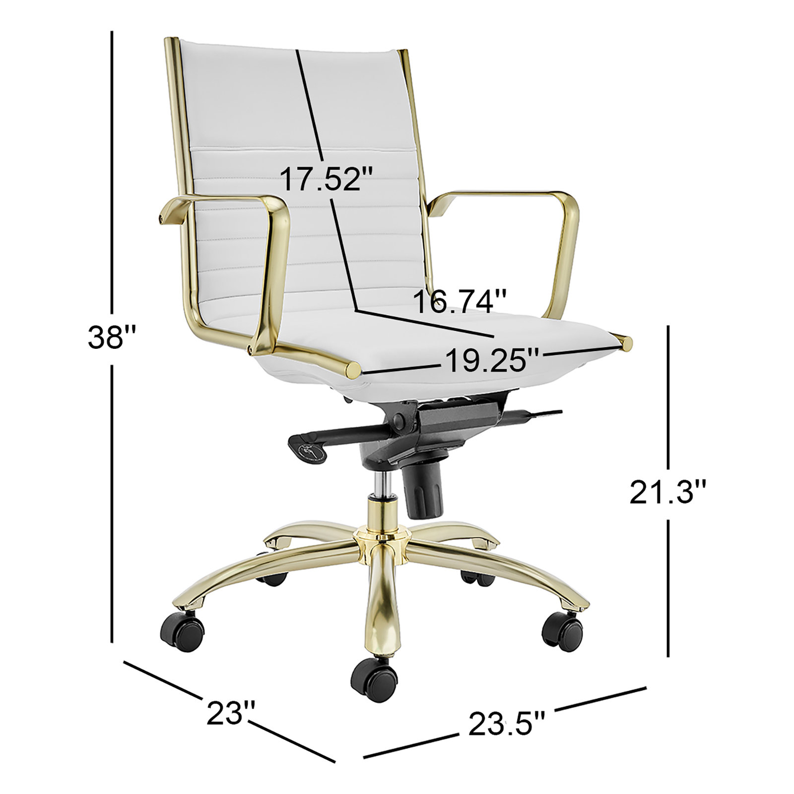 Naida Faux Leather Swivel Task Chair, White Faux Leather/Gold base, No