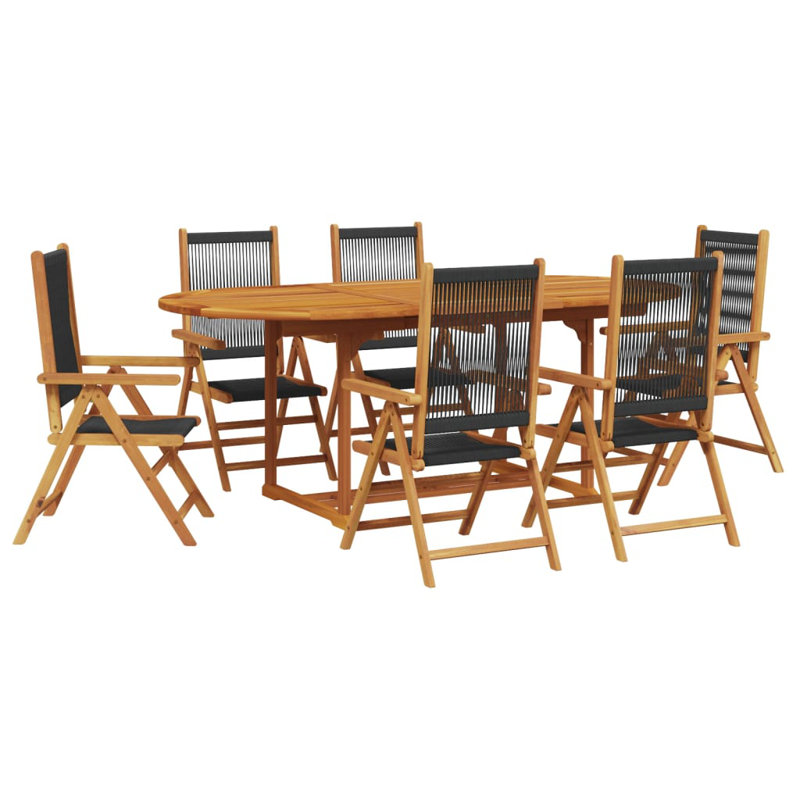 7 Piece Garden Dining Set Polypropylene And Solid Wood, Black