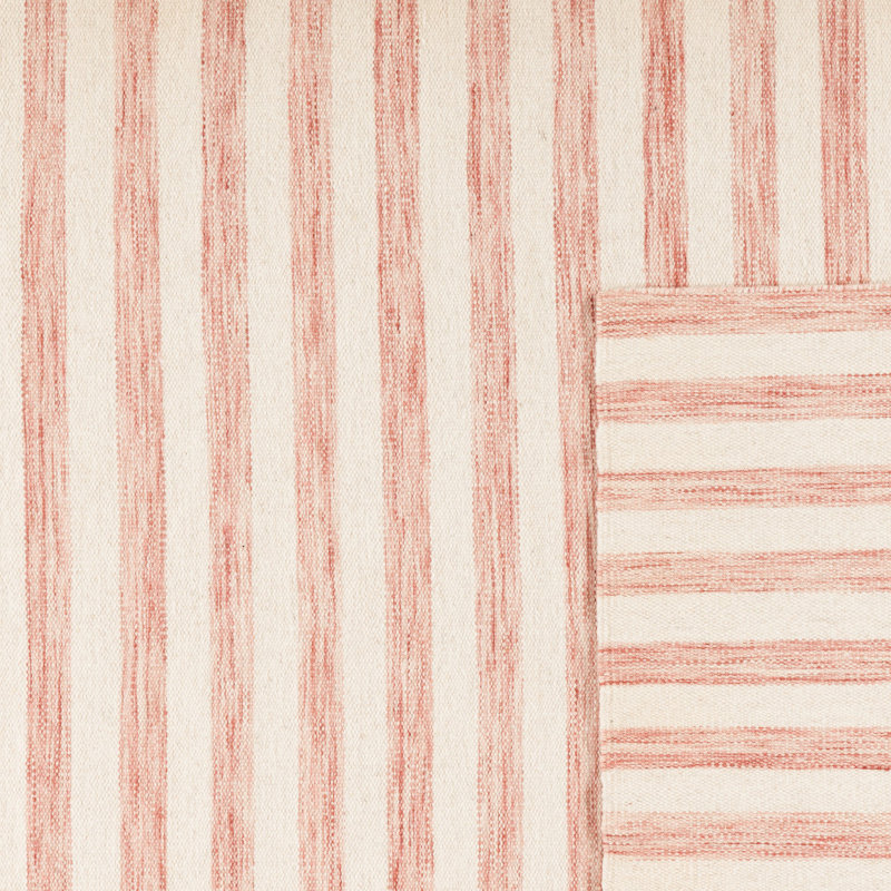 Emek Hand Woven Flat Weave Wool/Cotton Striped Rug in Rust/Ivory, Runner 2'6" x 10'