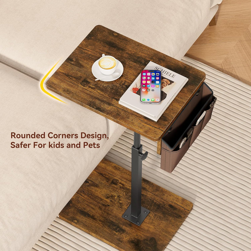 Table-plateau avec accoudoirs pour canapé et table pivotante à 360 ° à hauteur réglable pour petits espaces