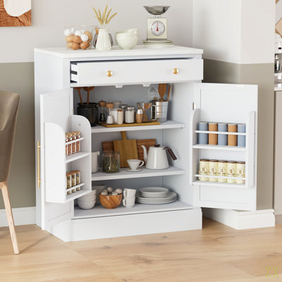 Modern Freestanding Kitchen Pantry,Buffet Food Storage, Coffee Bar Cabinet With Drawer, 2 Adjustable Shelves And 2 Door Shelves For Dining, Kitchen