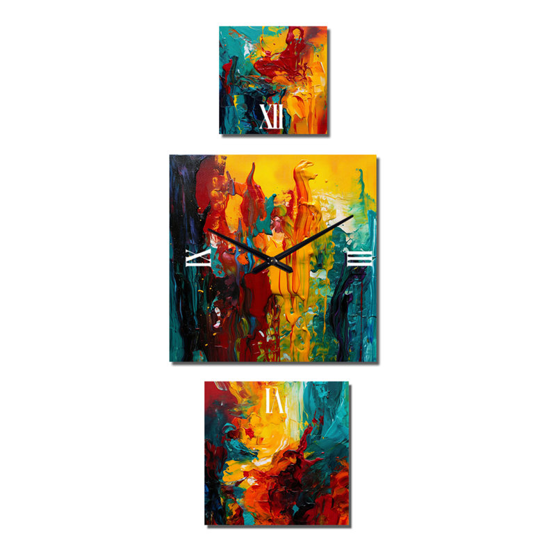 Kasa - Horloge murale surdimensionnée à imprimé abstrait - Ensemble de 3