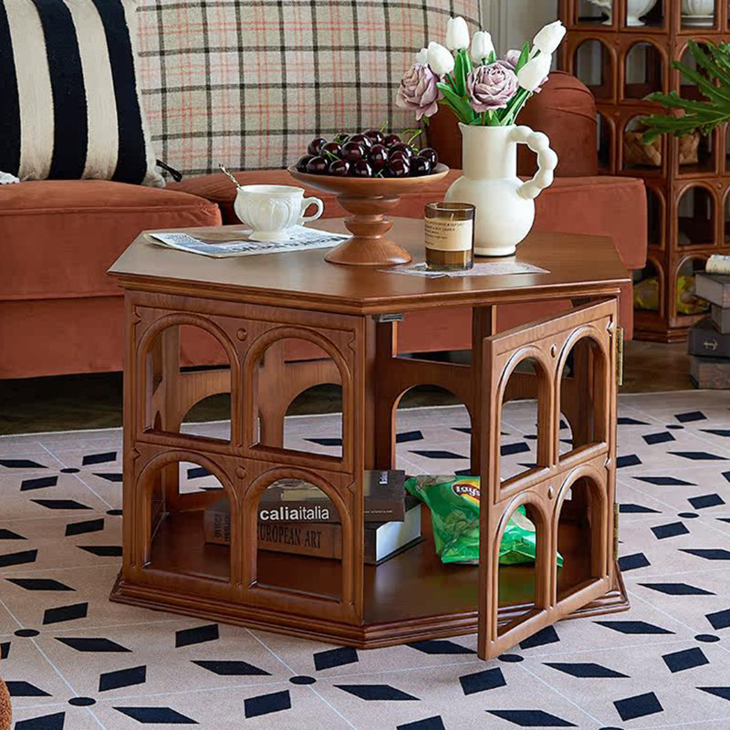 Table basse hexagonale de style français rétro, Brun