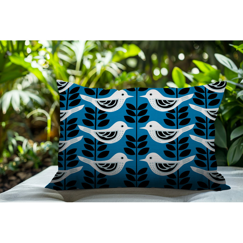 Oreiller rectangulaire réversible intérieur / extérieur Amiri Bird, Turquoise, Rectangle H 14 po x l 20 po