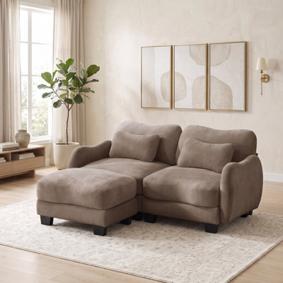 Canapé modulaire avec causeuse, canapé incurvé en chenille 2 places avec repose-pieds et coussins de taille, accoudoirs ergonomiques, assemblage facile pour le salon