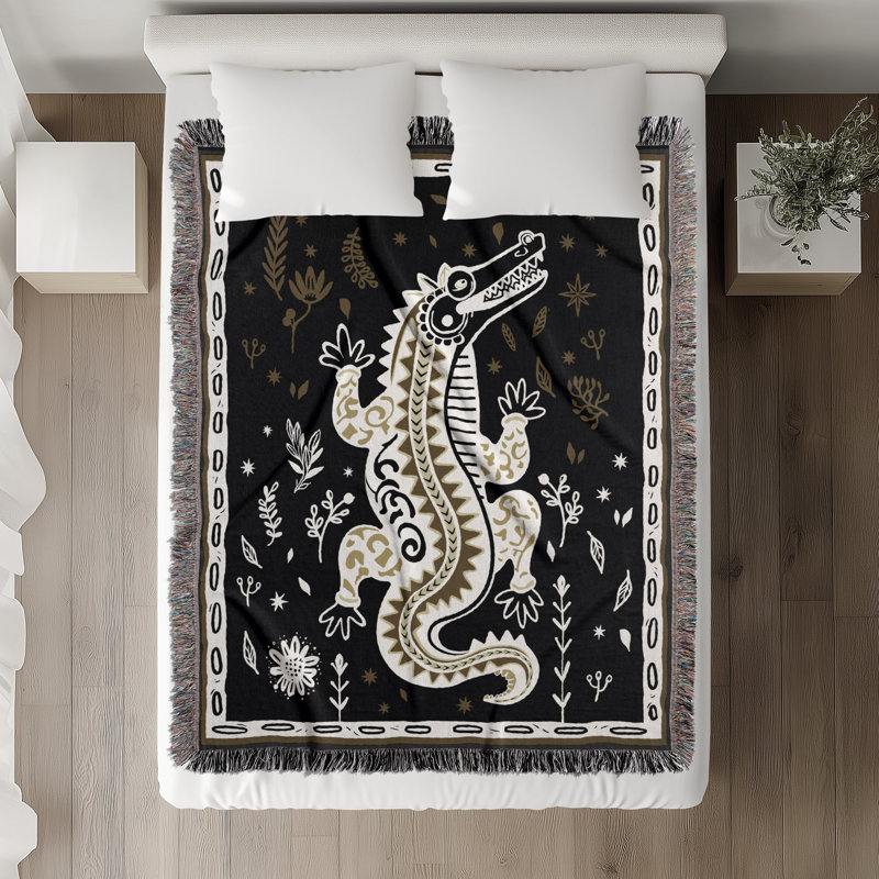 Jeté en mélange de coton Amiro Crocodile, L 60 po x l 50 po, Blanc cassé