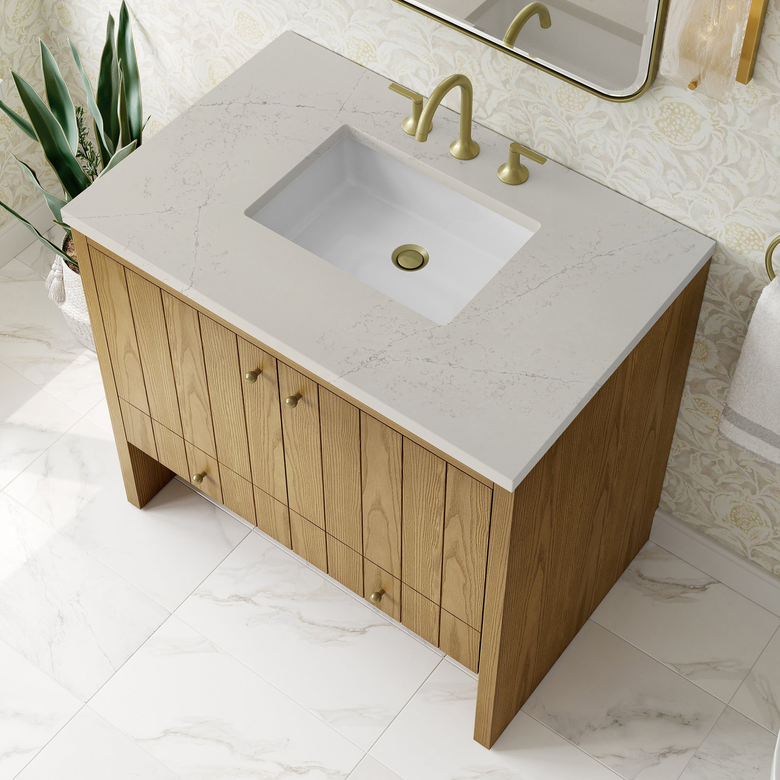 Hudson 36'' Single Bathroom Vanity, 8" Widespread, Light Natural Oak, Siberian