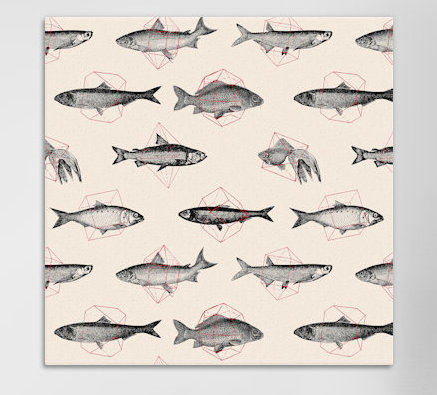 «Fishes in Geometrics I», impression sur toile tendue, H 37 po x l 37 po x P 1,5 po