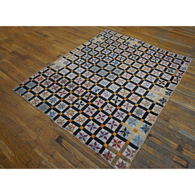Antique American Usa Allover Geometric Wool Hand Knotted Pile Multicolor Jewel Tones 1930s Rug