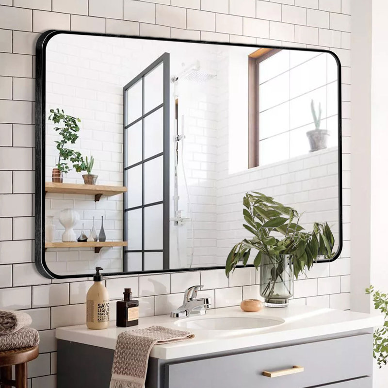 Ensemble de 2 miroirs muraux Viridiana, Noir, 48 po x 30 po
