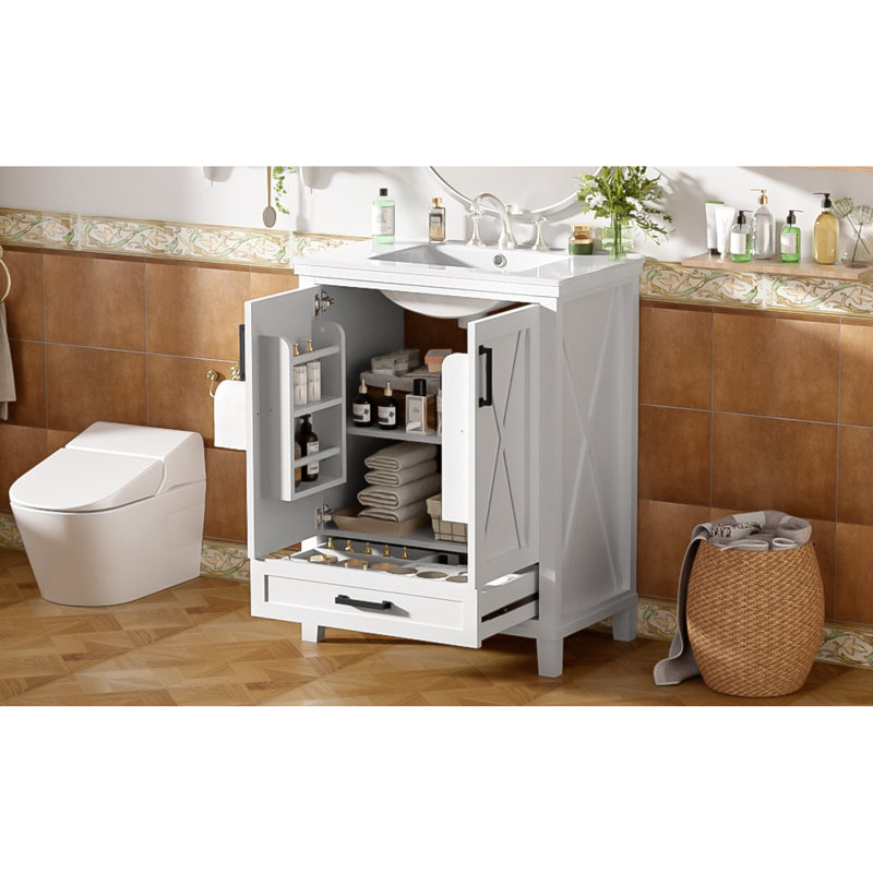 Meuble-lavabo transitionnel spacieux en bois massif