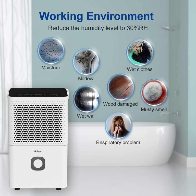 Shinco 30-Pint White Portable Dehumidifier with Air Purifier
