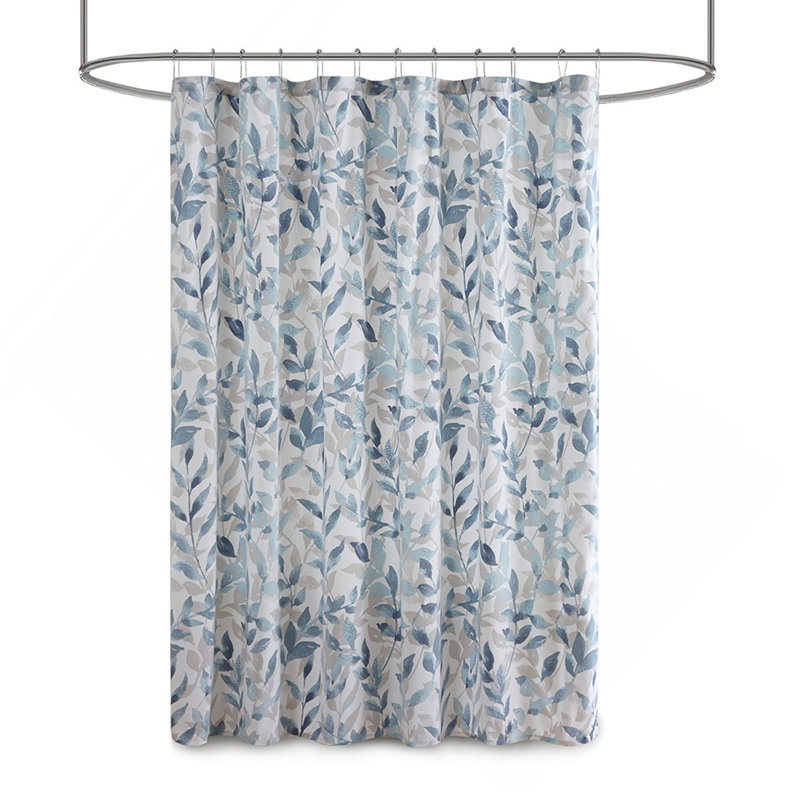 Rideau de douche à imprimé botanique, Motif floral bleu