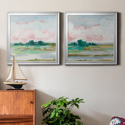 2-Piece "Pink Marsh I" Watercolor Painting Print Set Designed by J Paul 