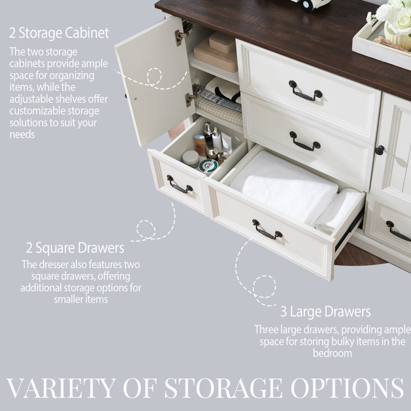 White Farmhouse Wood Dresser with Rustic Metal Handles
