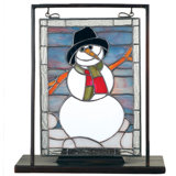 Tiffany Snowman Lighted Mini Tabletop Window Table Lamp