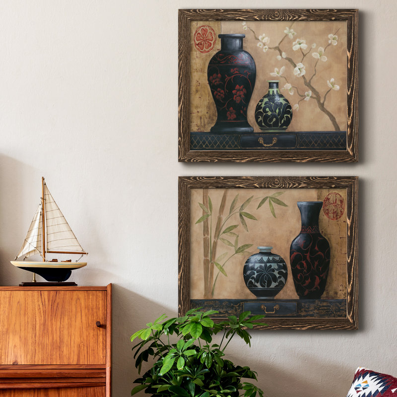 Asian Calm I - ensemble de 2 peintures sur toile encadrées, H 20 po x l 34 po x P 1,5 po, Encadré de bois de noyer