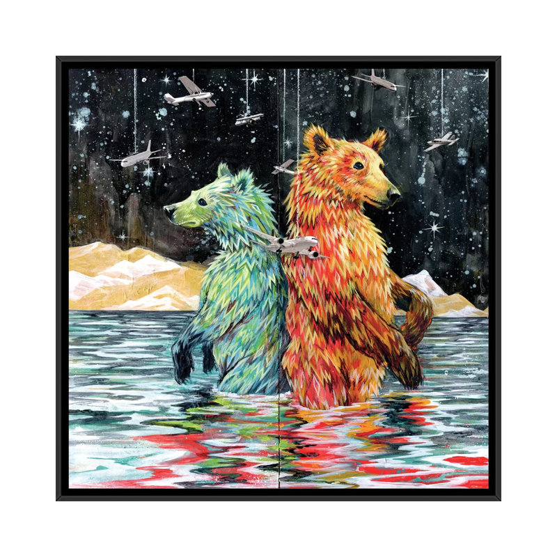 « bear back », impression sur toile tendue, H 18 po x l 18 po x P 1,5 po, Toile avec cadre noir, Blanc