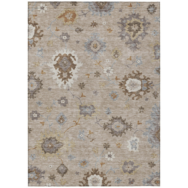 Tapis floral lavable intérieur argenté 3 pi x 5 pi