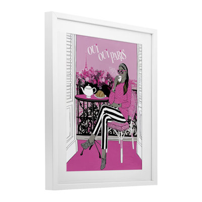 Oui Oui Oui Parisian Cafe Morning, reproduction encadrée sous verre, design par Jess Stempel
