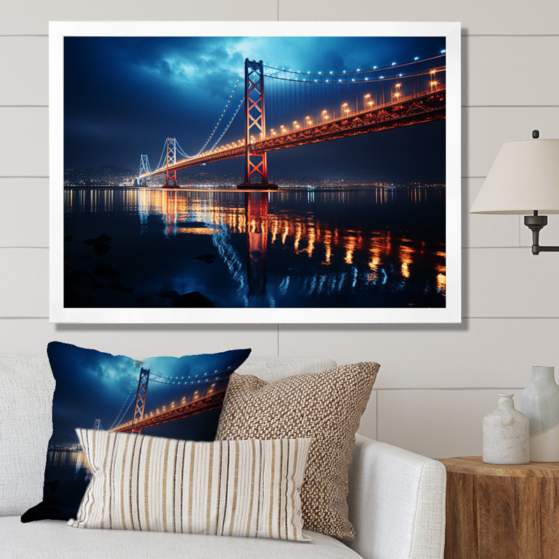 Pont panoramique, lever de soleil III - Ponts, art mural, Cadre de coin blanc fermé, H 24 po x l 32 po x P 1 po