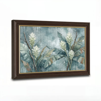 Art mural antique sur toile encadré doré pour le salon, la chambre à coucher, le bureau ou le vestibule - Décoration murale décorative avec motif floral tropical