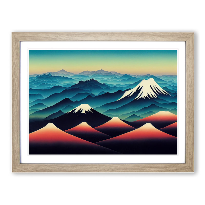 Japanese Mountain Sunrise - Single Picture Frame Print, 46cm H x 64cm W x 2cm D, Oak