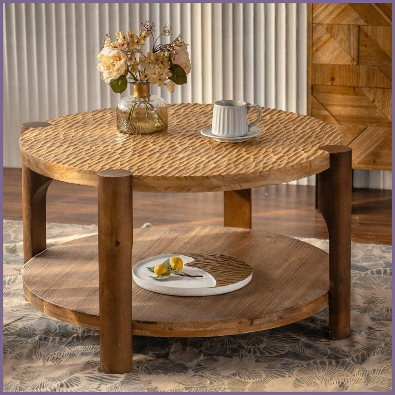 Table basse à 2 niveaux avec pieds en bois massif pour le salon, facile à nettoyer