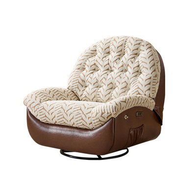Canapé inclinable électrique de 40,49 po de style Mid-Century moderne, brun et crème, en chenille et en cuir de qualité supérieure, fauteuil de loisir pour petit salon et chambre à coucher